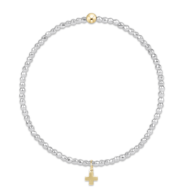 ENEWTON DESIGN Faceted Bright Silver Hematite 2mm Bead Bracelet with Gold Signature Cross Charm