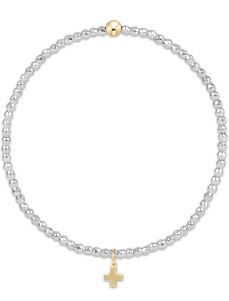 ENEWTON DESIGN Faceted Bright Silver Hematite 2mm Bead Bracelet with Gold Signature Cross Charm