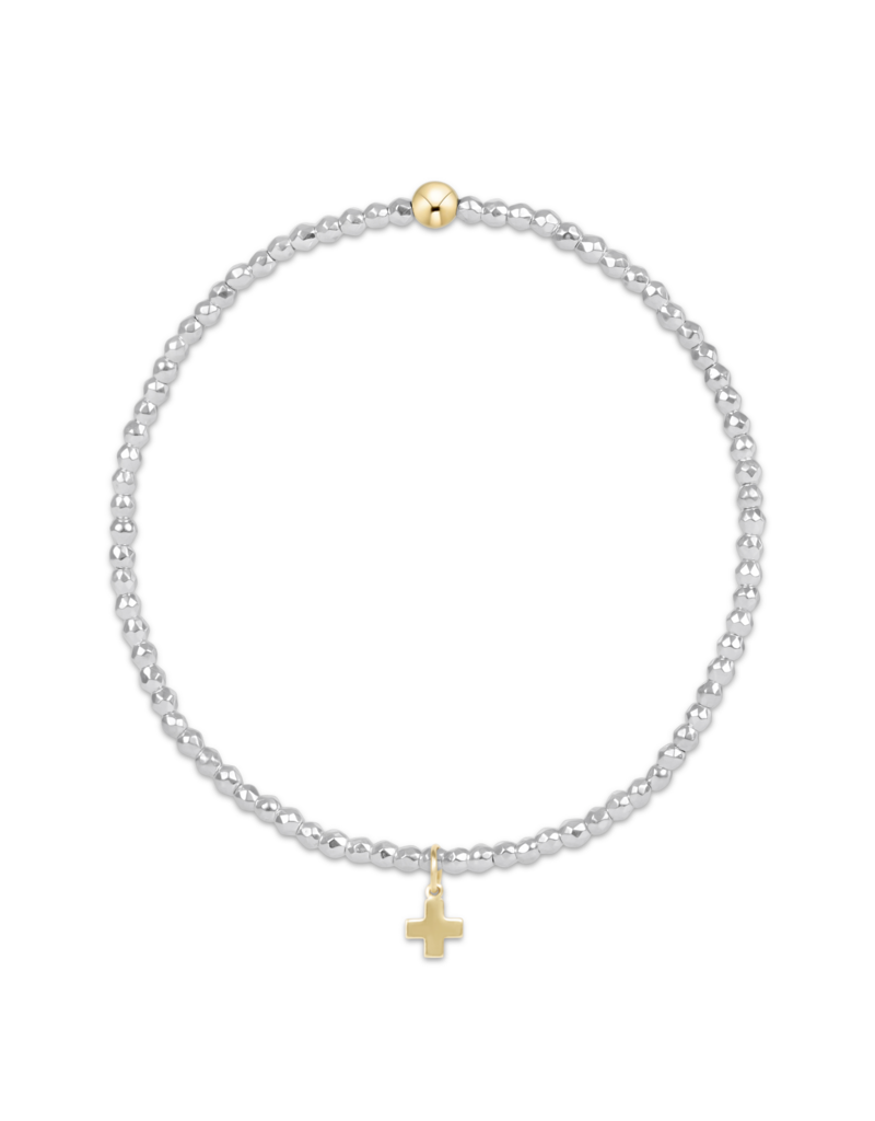 ENEWTON DESIGN Faceted Bright Silver Hematite 2mm Bead Bracelet with Gold Signature Cross Charm