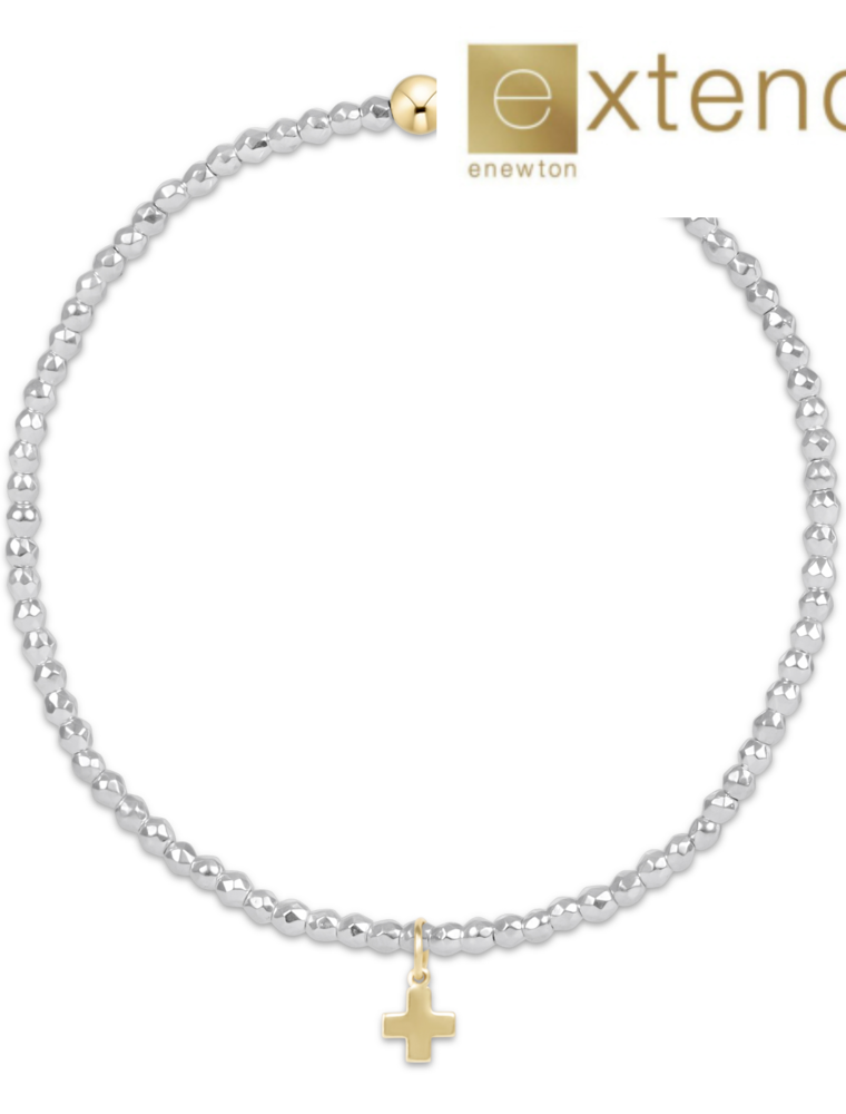 ENEWTON DESIGN Extends Faceted Bright Silver Hematite 2mm Bead Bracelet with Gold Signature Cross Charm