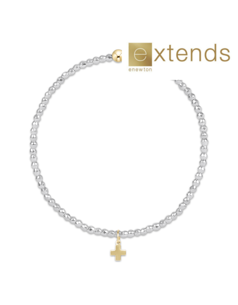 ENEWTON DESIGN Extends Faceted Bright Silver Hematite 2mm Bead Bracelet with Gold Signature Cross Charm