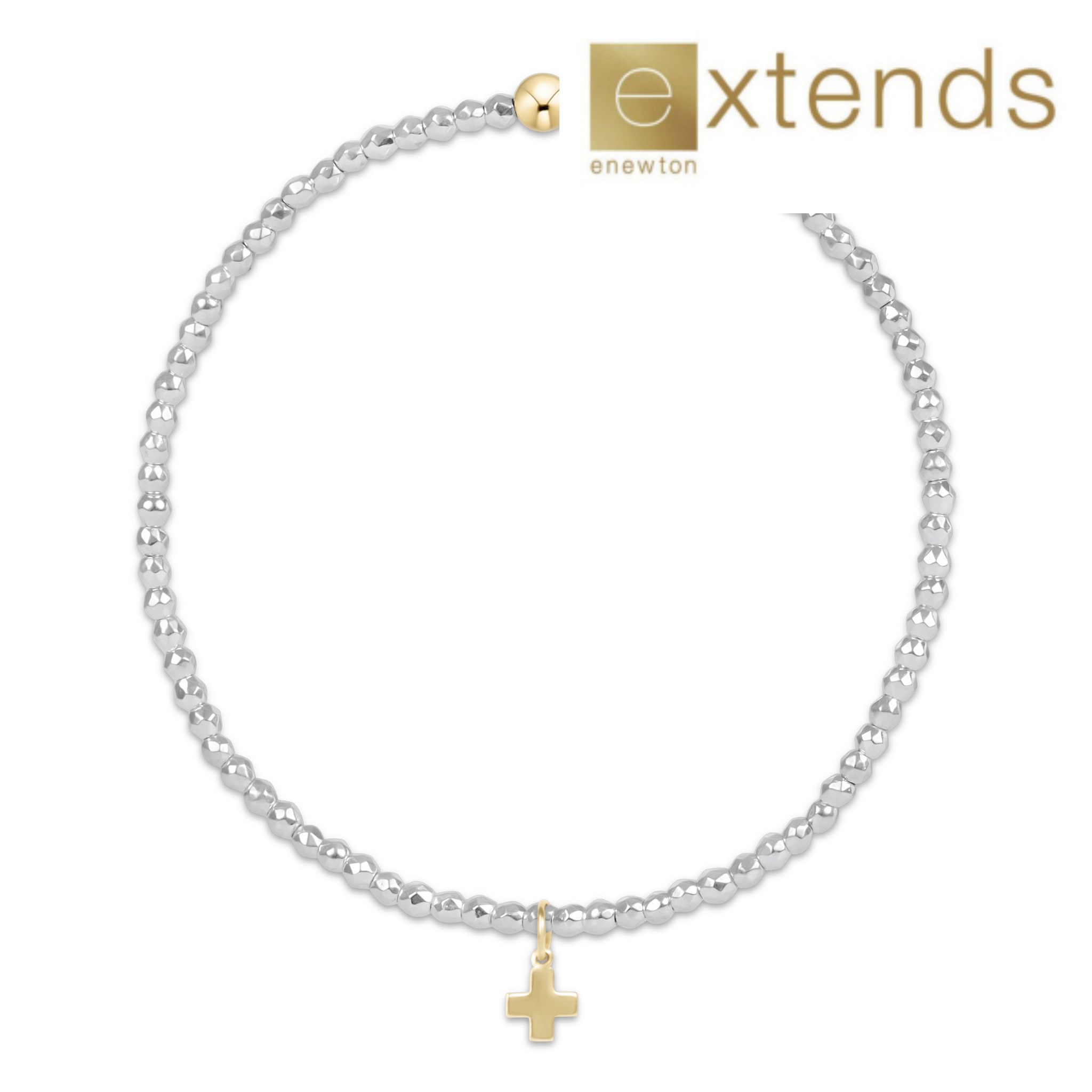 ENEWTON DESIGN Extends Faceted Bright Silver Hematite 2mm Bead Bracelet with Gold Signature Cross Charm