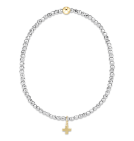 ENEWTON DESIGN Faceted Silver Hematite 2mm Bead Bracelet with Gold Signature Cross Charm
