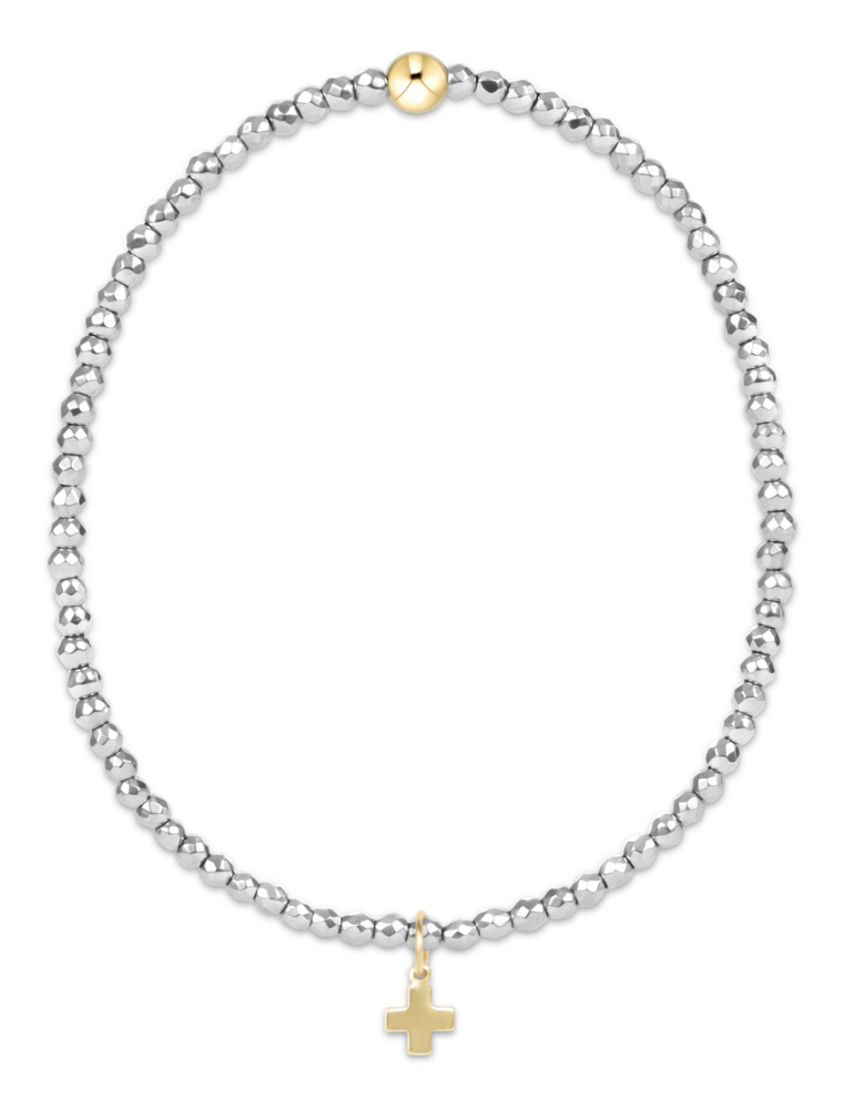ENEWTON DESIGN Faceted Silver Hematite 2mm Bead Bracelet with Gold Signature Cross Charm