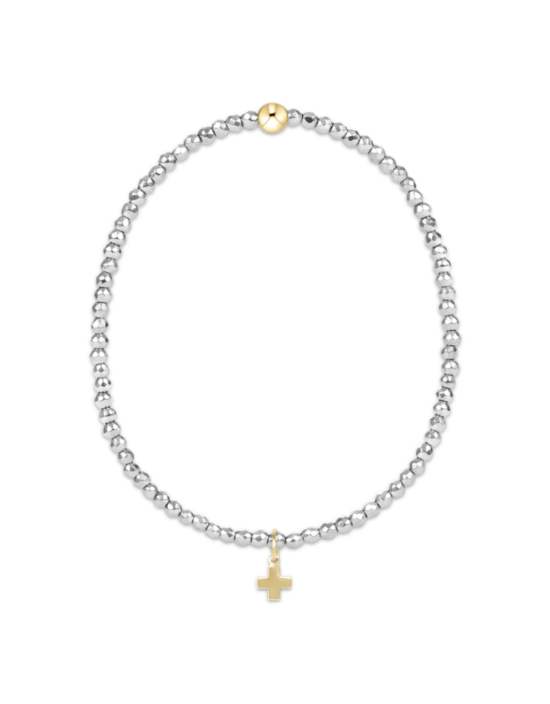 ENEWTON DESIGN Faceted Silver Hematite 2mm Bead Bracelet with Gold Signature Cross Charm