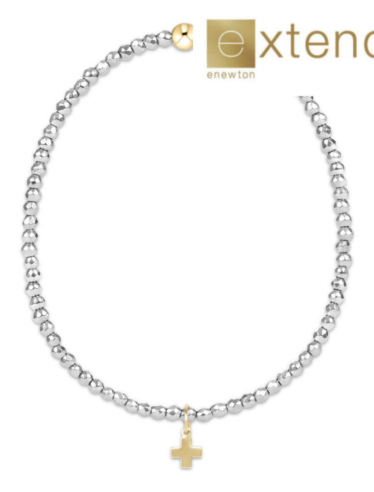 ENEWTON DESIGN Extends Faceted Silver Hematite 2mm Bead Bracelet with Gold Signature Cross Charm
