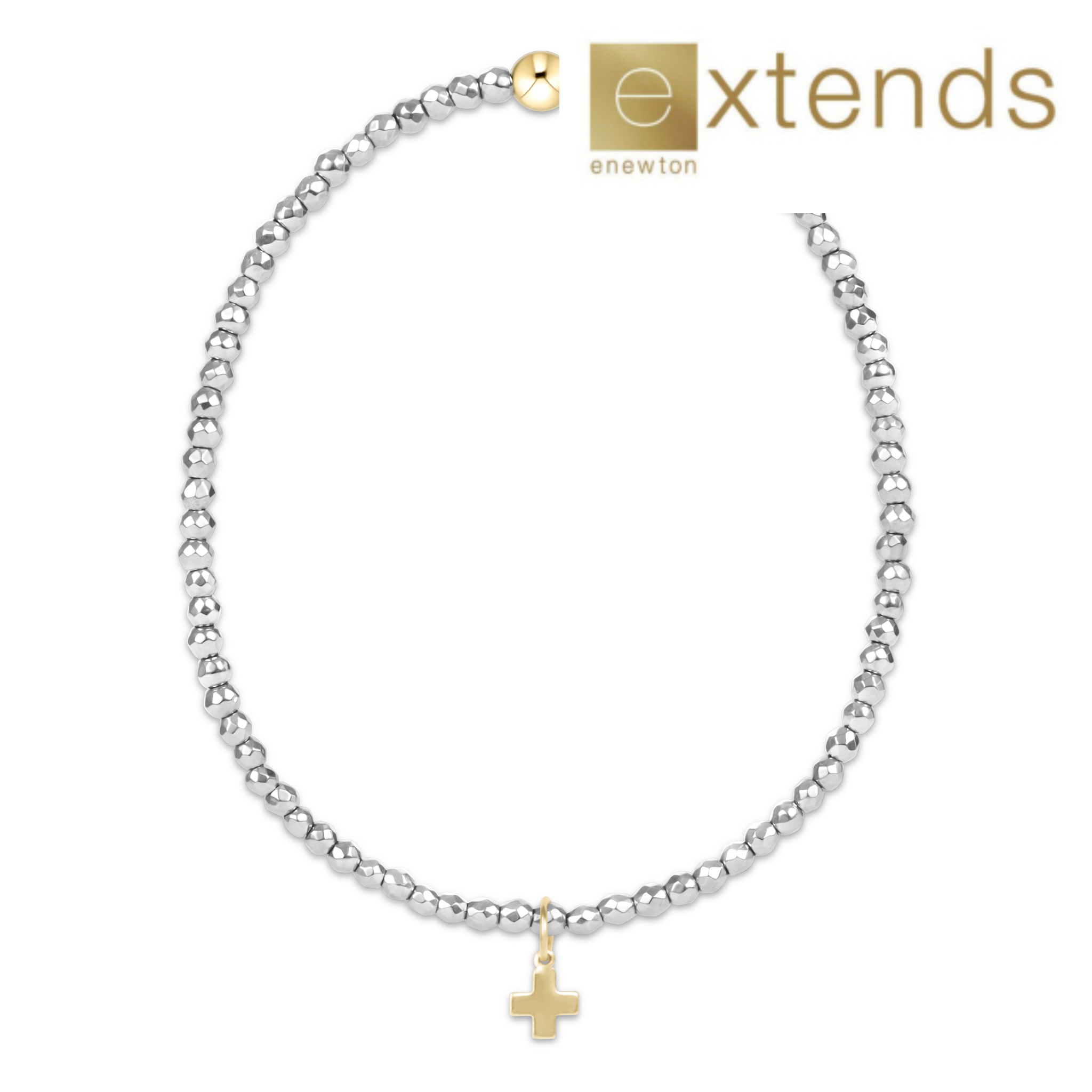 ENEWTON DESIGN Extends Faceted Silver Hematite 2mm Bead Bracelet with Gold Signature Cross Charm