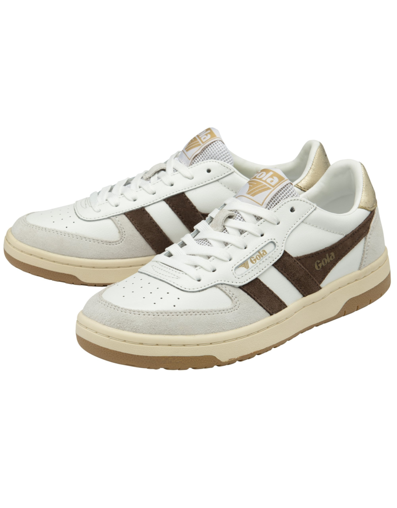 GOLA Women’s Hawk Sneakers in White/Dark Brown/Gold