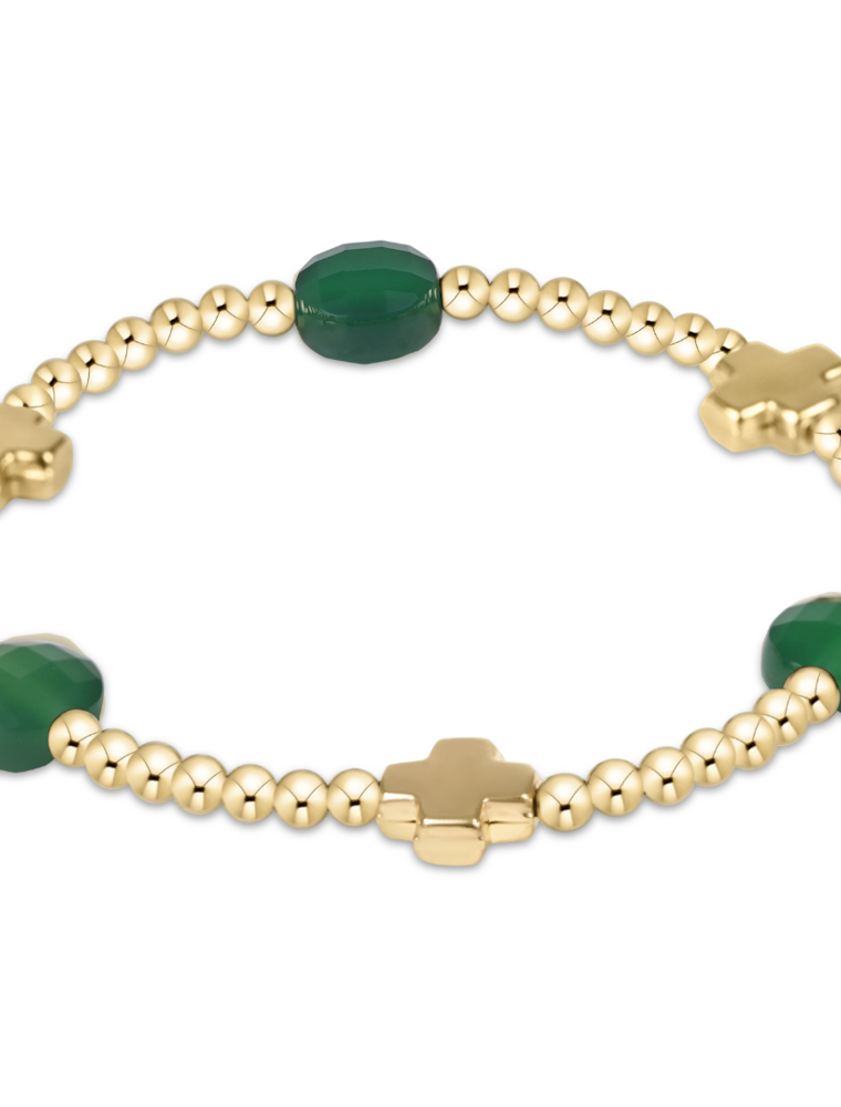 ENEWTON DESIGN Signature Cross Admire Pattern 3mm Bead Bracelet in Green Onyx/Gold