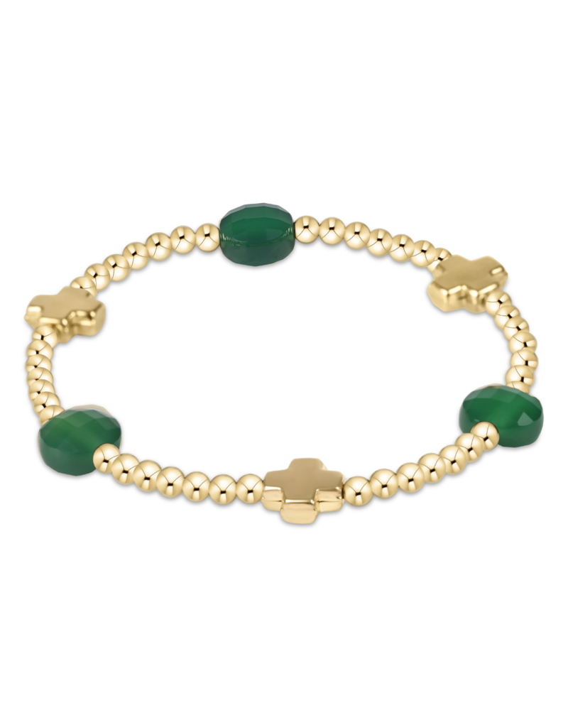ENEWTON DESIGN Signature Cross Admire Pattern 3mm Bead Bracelet in Green Onyx/Gold