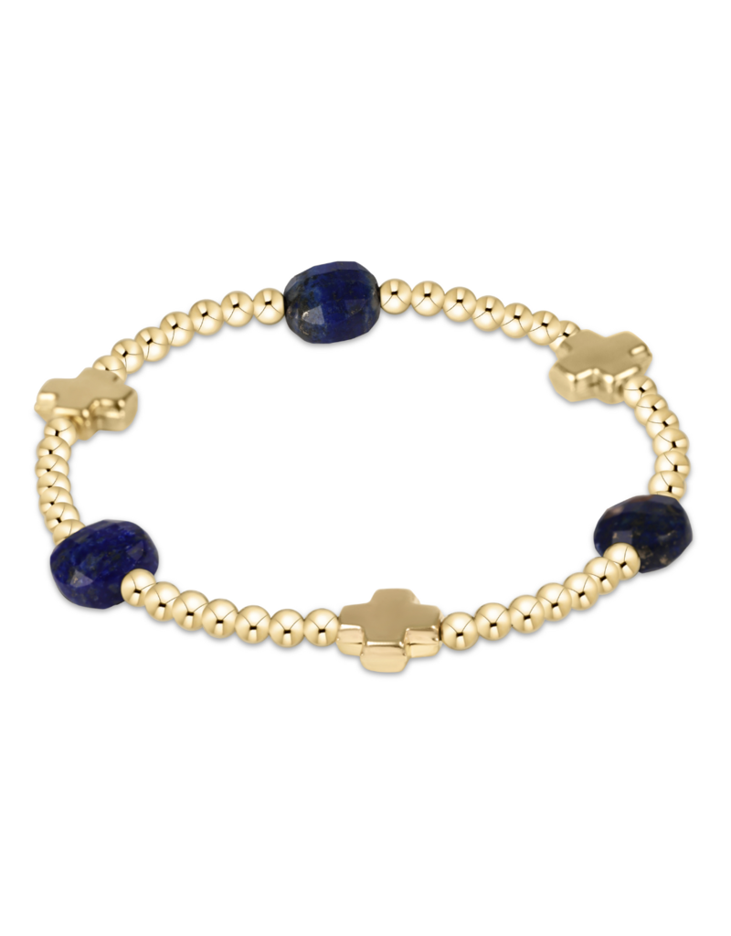 ENEWTON DESIGN BSCADG3LAP SIGNATURE CROSS ADMIRE GOLD PATTERN 3MM BEAD BRACELET Signature Cross Admire Pattern 3mm Bead Bracelet in Lapis/Gold