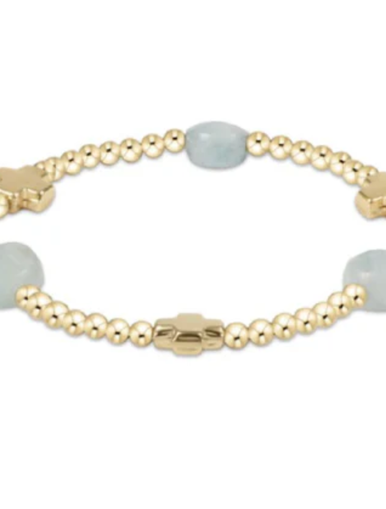 ENEWTON DESIGN Signature Cross Admire Pattern 3mm Bead Bracelet in Aquamarine/Gold