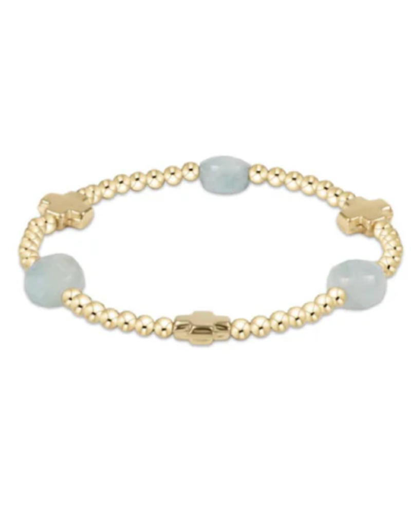 ENEWTON DESIGN Signature Cross Admire Pattern 3mm Bead Bracelet in Aquamarine/Gold