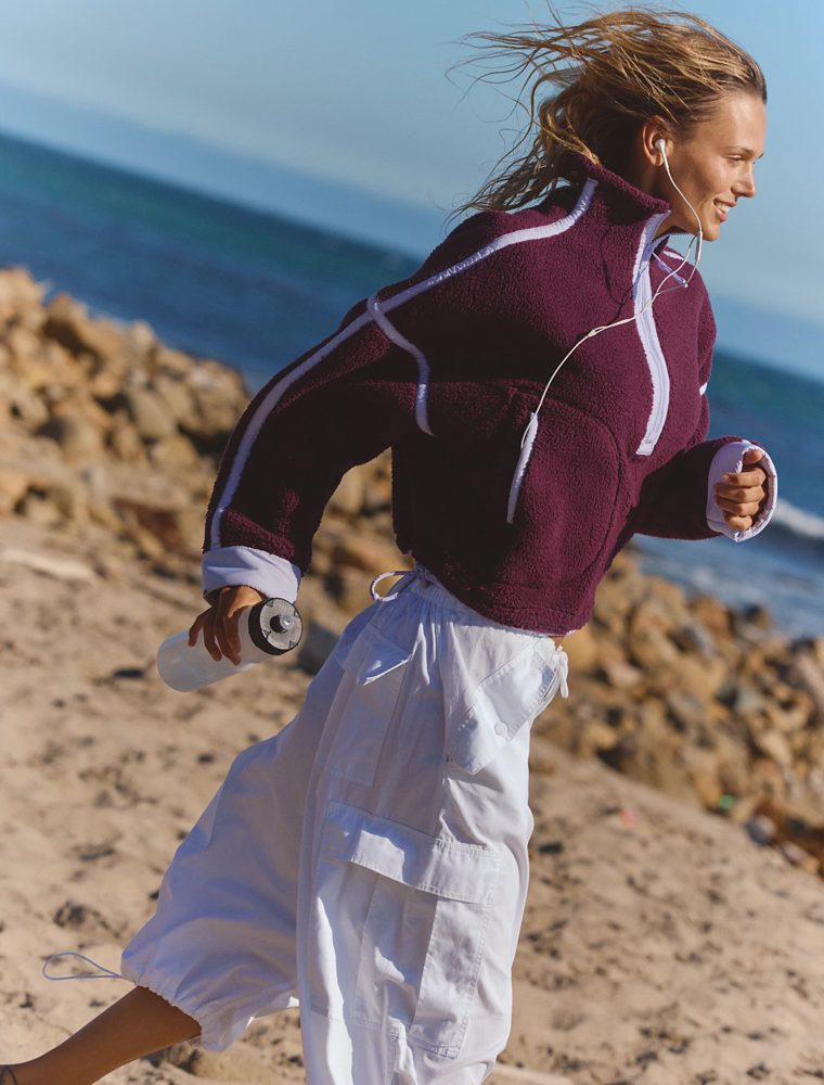 FREE PEOPLE MOVEMENT Mountain High 1/2 Zip Fleece in Black Cherry Combo