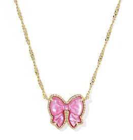 KENDRA SCOTT DESIGN Haley Bow Gold Short Pendant Necklace in Rose Violet Mother-of-Pearl