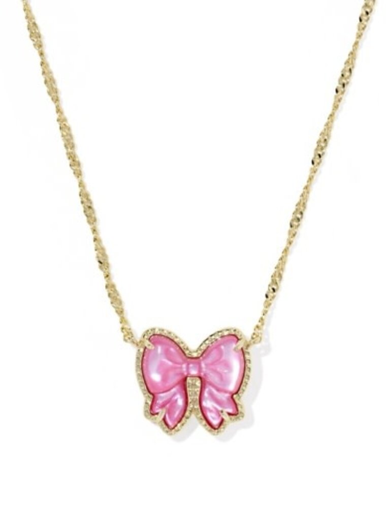 KENDRA SCOTT DESIGN Haley Bow Gold Short Pendant Necklace in Rose Violet Mother-of-Pearl