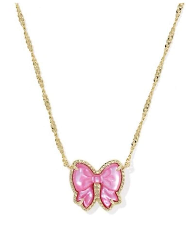 KENDRA SCOTT DESIGN Haley Bow Gold Short Pendant Necklace in Rose Violet Mother-of-Pearl
