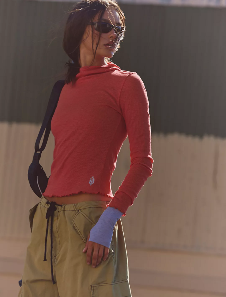 FREE PEOPLE MOVEMENT Breathe Easy Long Sleeve in Victory Red