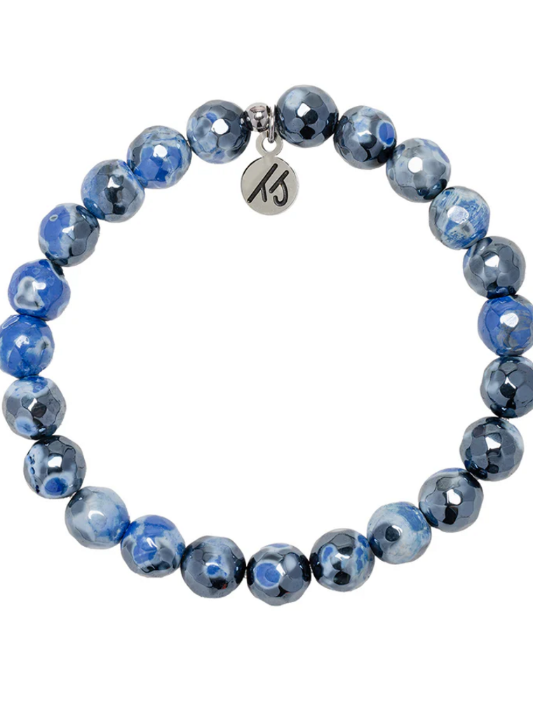 TJAZELLE Stability Stacker Bracelet in Denim Blue Agate & Silver