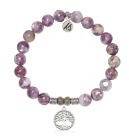 TJAZELLE Family Tree Bracelet in Lepidolite Quartz & Silver