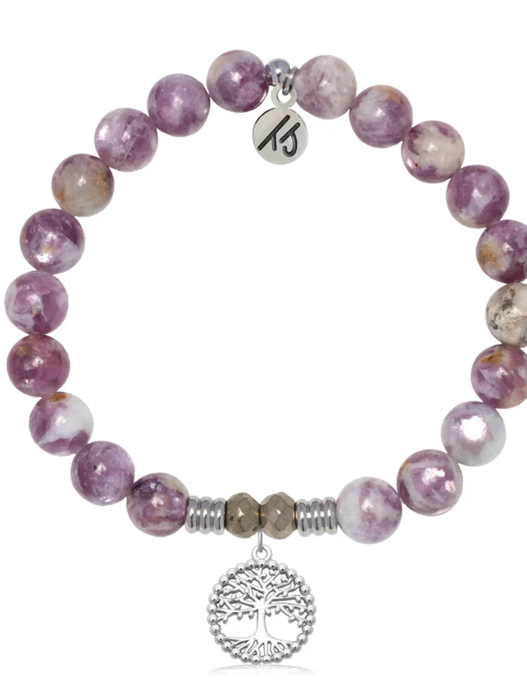 TJAZELLE Family Tree Bracelet in Lepidolite Quartz & Silver
