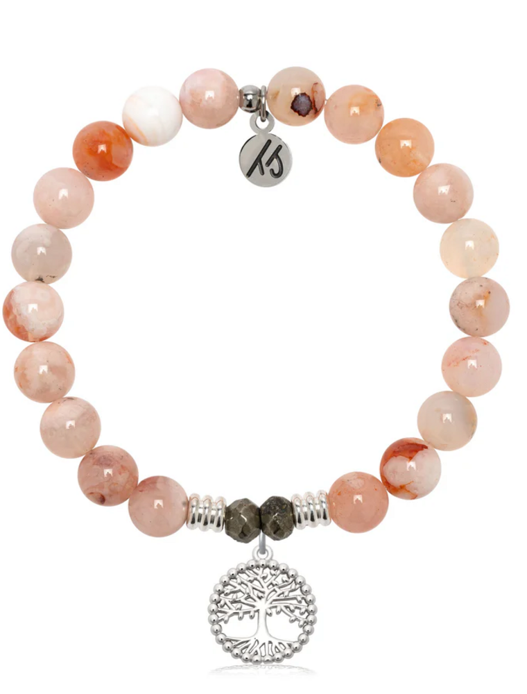 TJAZELLE Family Tree Bracelet in Sakura Agate & Silver