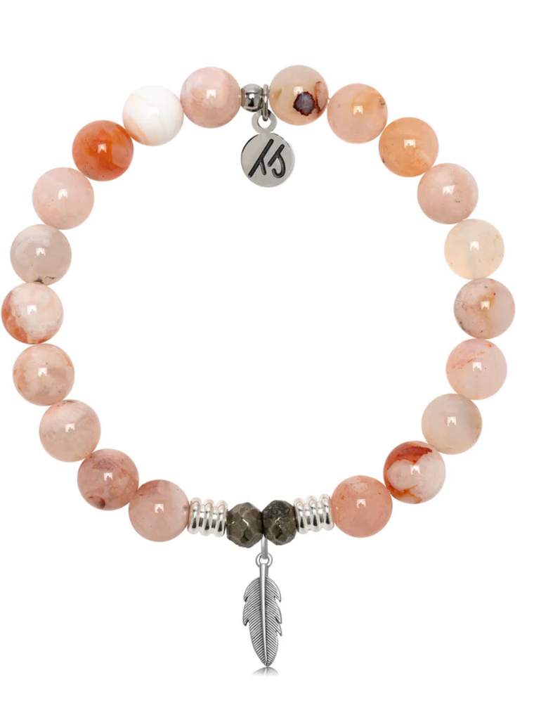 TJAZELLE Feather Bracelet in Sakura Agate & Silver