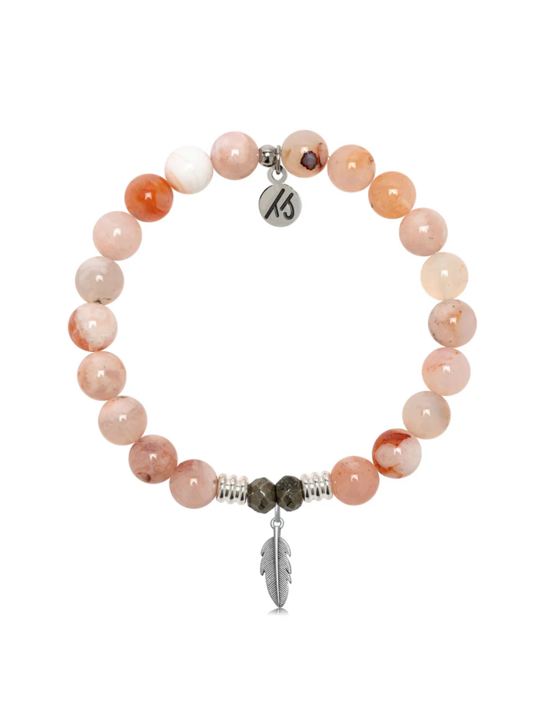 TJAZELLE Feather Bracelet in Sakura Agate & Silver