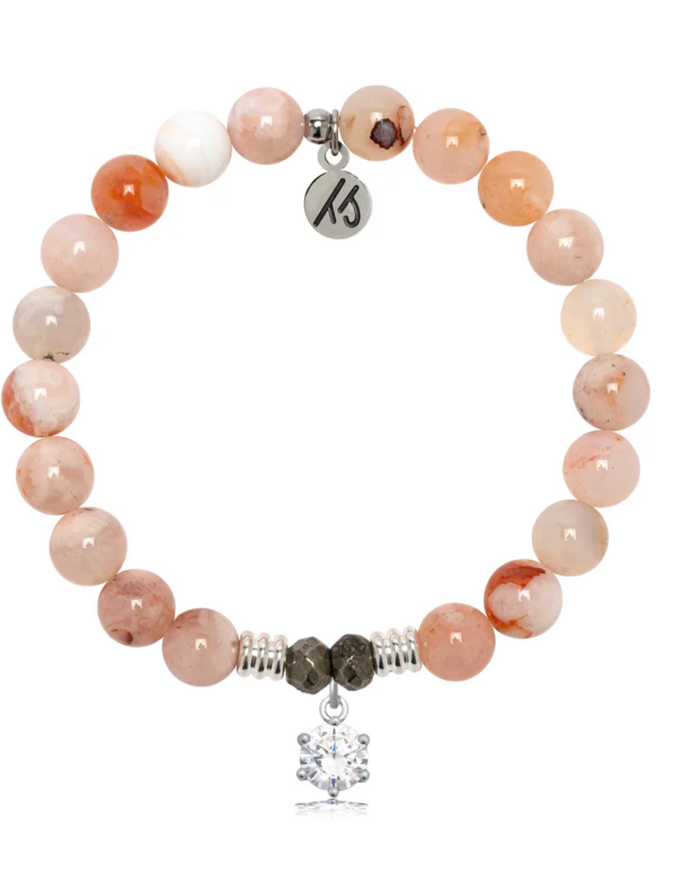 TJAZELLE Shine Like A Diamond Bracelet in Sakura Agate & Silver