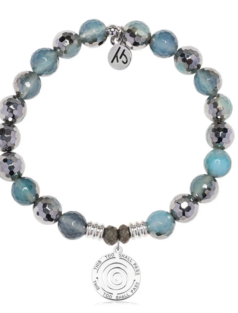 TJAZELLE This Too Shall Pass Bracelet in Blue Silver Agate & Silver