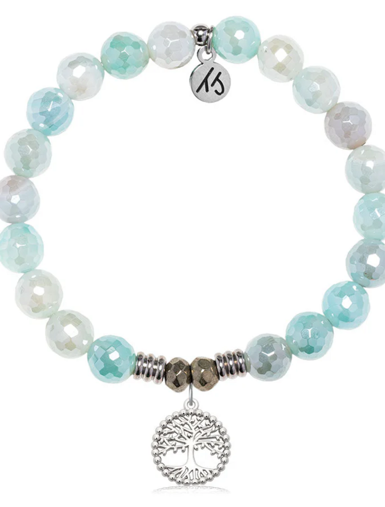 TJAZELLE Family Tree Bracelet in Aqua Agate & Silver