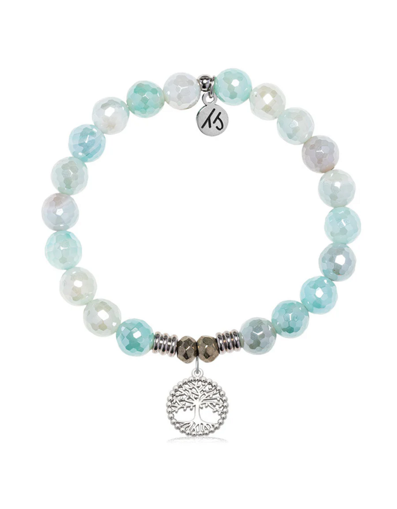 TJAZELLE Family Tree Bracelet in Aqua Agate & Silver