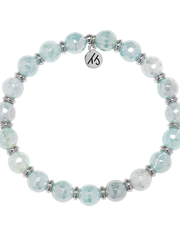TJAZELLE Empowered Elegance Bracelet in Aqua Agate & Silver