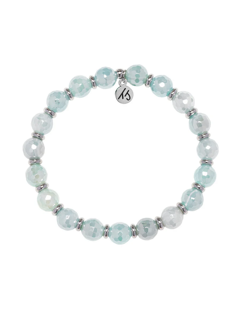 TJAZELLE Empowered Elegance Bracelet in Aqua Agate & Silver
