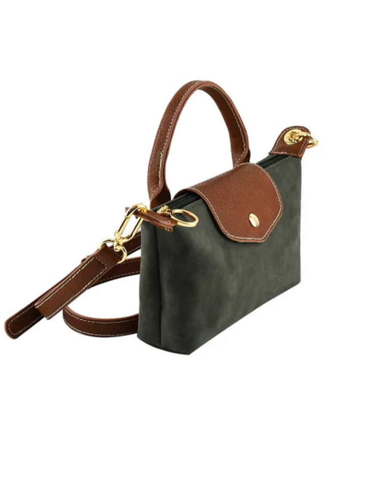 Suede Mini Crossbody Bag in Olive