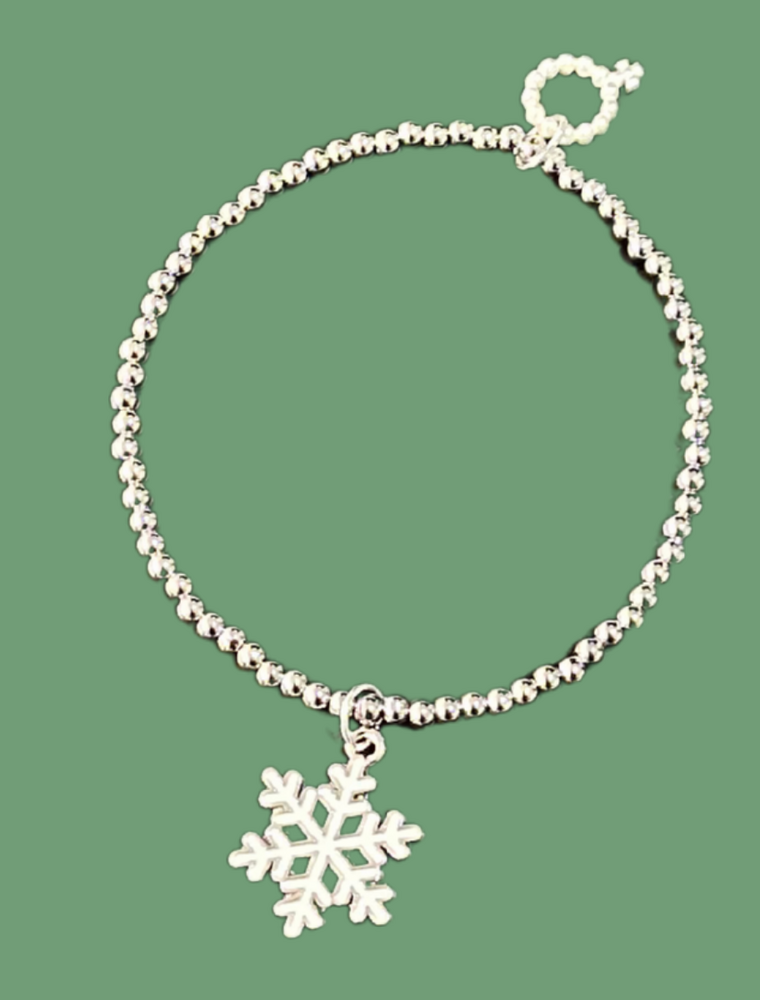 POWERBEADS BY JEN 3mm Hematite Bracelet with Snowflake Charm in Silver