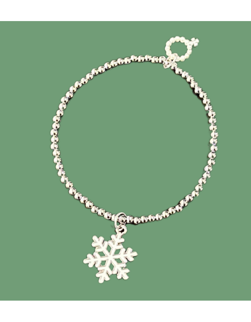 POWERBEADS BY JEN 3mm Hematite Bracelet with Snowflake Charm in Silver