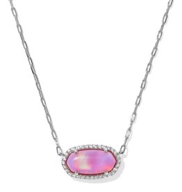 KENDRA SCOTT DESIGN Elisa Pave Frame Silver Short Pendant Necklace in Pink Opalescent Resin