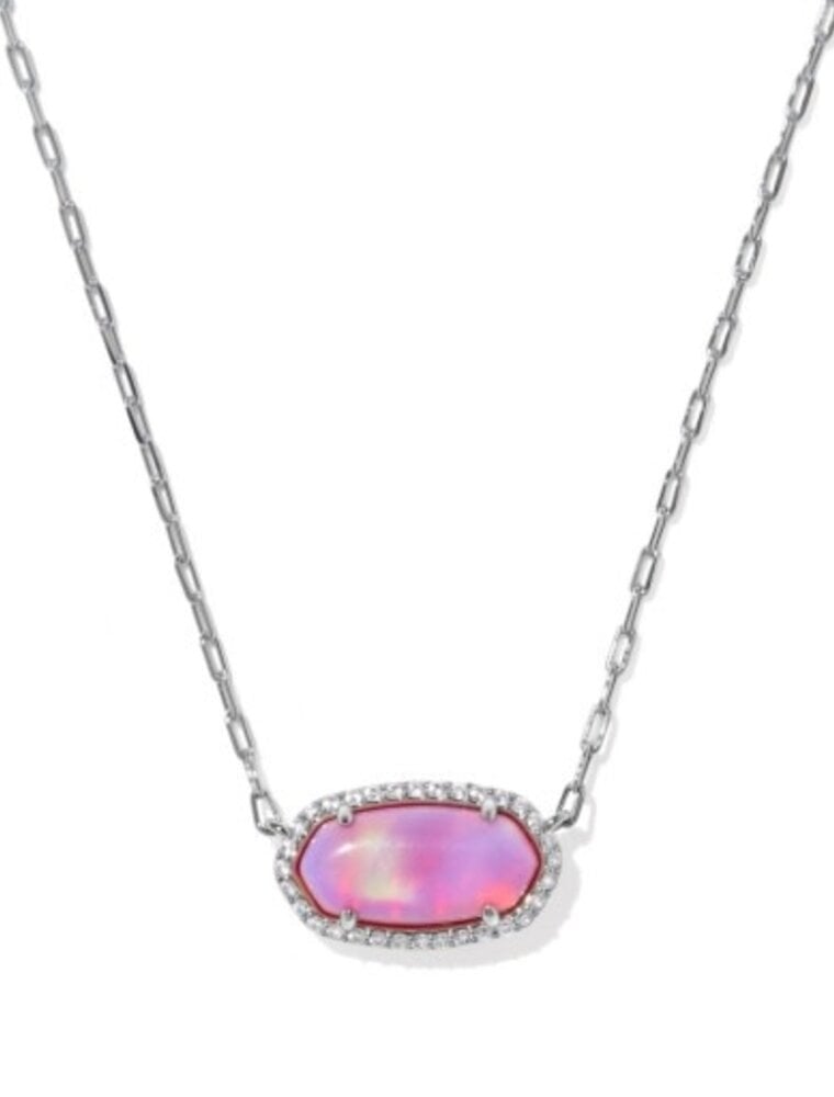 KENDRA SCOTT DESIGN Elisa Pave Frame Silver Short Pendant Necklace in Pink Opalescent Resin