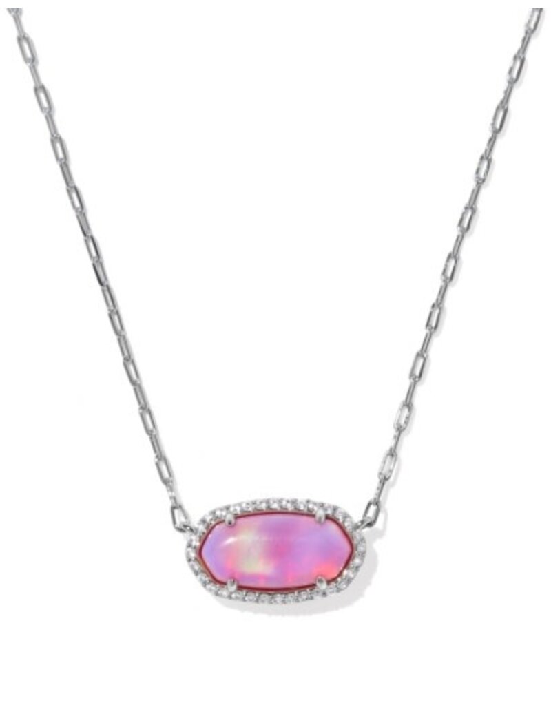 KENDRA SCOTT DESIGN Elisa Pave Frame Silver Short Pendant Necklace in Pink Opalescent Resin