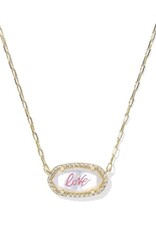 KENDRA SCOTT DESIGN Elisa Pave Frame Gold Short Pendant Necklace in Ivory Mother-of-Pearl Love Script