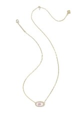 KENDRA SCOTT DESIGN Elisa Pave Frame Gold Short Pendant Necklace in Ivory Mother-of-Pearl Love Script