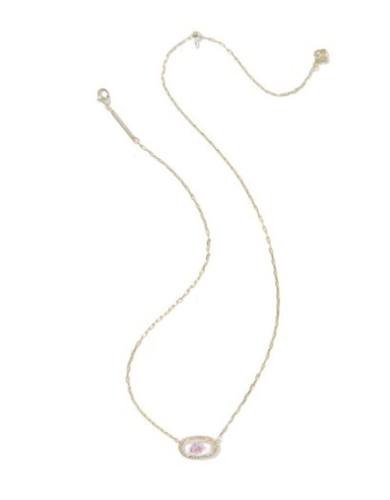 KENDRA SCOTT DESIGN Elisa Pave Frame Gold Short Pendant Necklace in Ivory Mother-of-Pearl Love Script