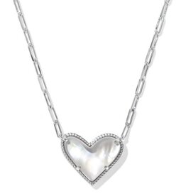 KENDRA SCOTT DESIGN Ari Heart Statement Silver Short Pendant Necklace in Ivory Mother-of-Pearl