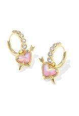 KENDRA SCOTT DESIGN Ari Heart Arrow Gold Convertible Huggie Earrings in Pink Opalescent Resin