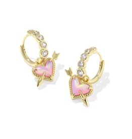 KENDRA SCOTT DESIGN Ari Heart Arrow Gold Convertible Huggie Earrings in Pink Opalescent Resin