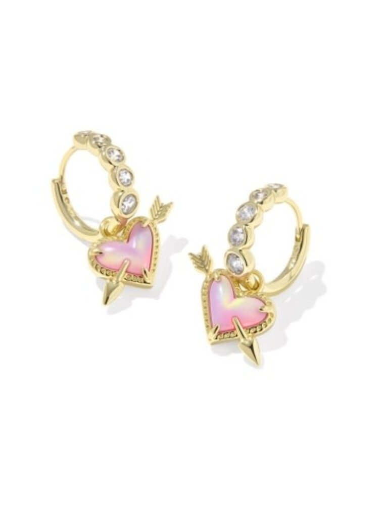 KENDRA SCOTT DESIGN Ari Heart Arrow Gold Convertible Huggie Earrings in Pink Opalescent Resin