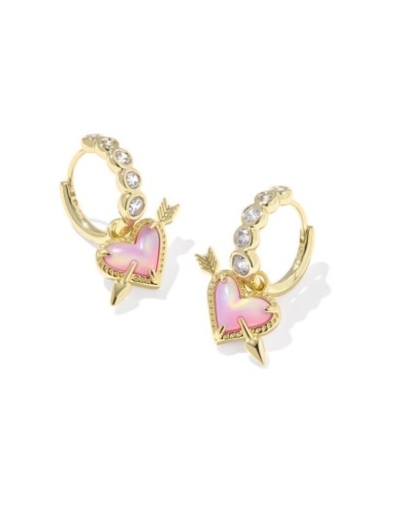 KENDRA SCOTT DESIGN Ari Heart Arrow Gold Convertible Huggie Earrings in Pink Opalescent Resin