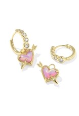 KENDRA SCOTT DESIGN Ari Heart Arrow Gold Convertible Huggie Earrings in Pink Opalescent Resin