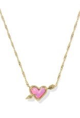 KENDRA SCOTT DESIGN Ari Heart Arrow Gold Short Pendant Necklace in Pink Opalescent Resin